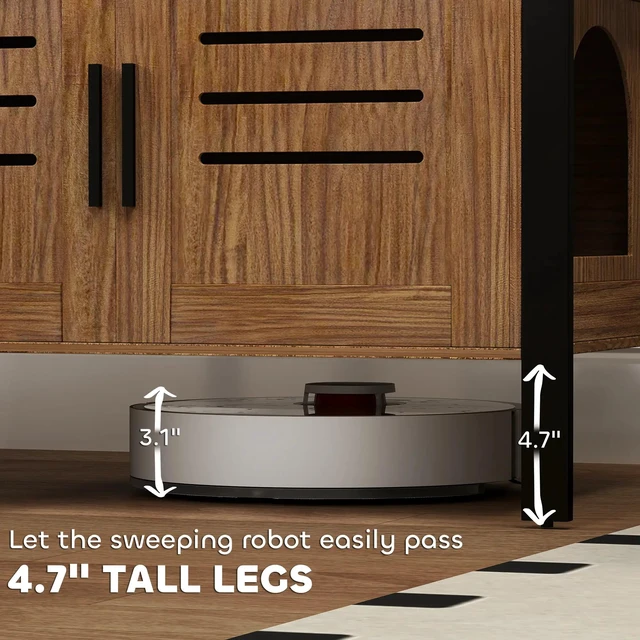Alt view image 6 of 7 - 31.5 Inch l 17.7 Inch 19.7 Cat Litter Box Enclosure with Tall Legs, Black Brown, MDF and Metal, Pet Beds Furniture