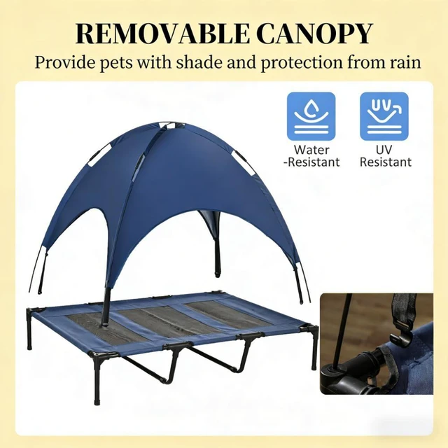 Alt view image 4 of 7 - Pet Bed, Elevated Portable Dog Cot, Black Dark Blue, Mesh, Metal and Oxford Fabric, Pet Beds Furniture