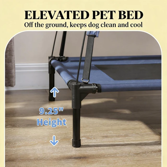 Alt view image 5 of 7 - Pet Bed, Elevated Portable Dog Cot, Black Dark Blue, Mesh, Metal and Oxford Fabric, Pet Beds Furniture