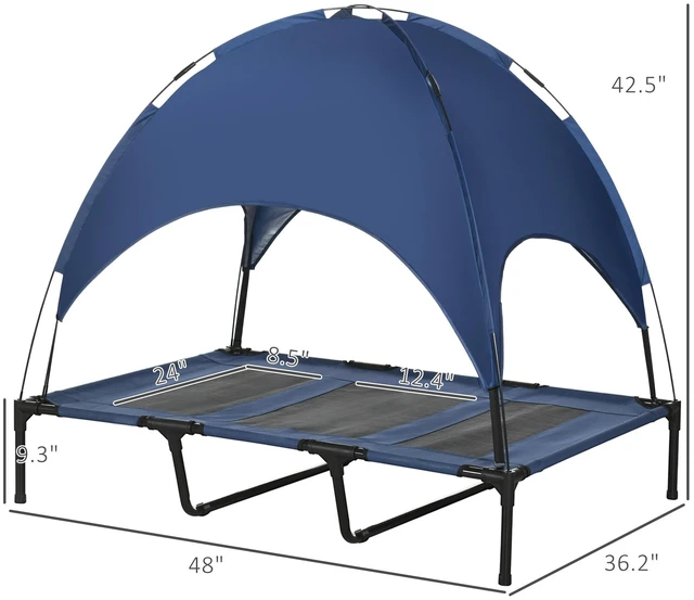 Alt view image 3 of 7 - Pet Bed, Elevated Portable Dog Cot, Black Dark Blue, Mesh, Metal and Oxford Fabric, Pet Beds Furniture