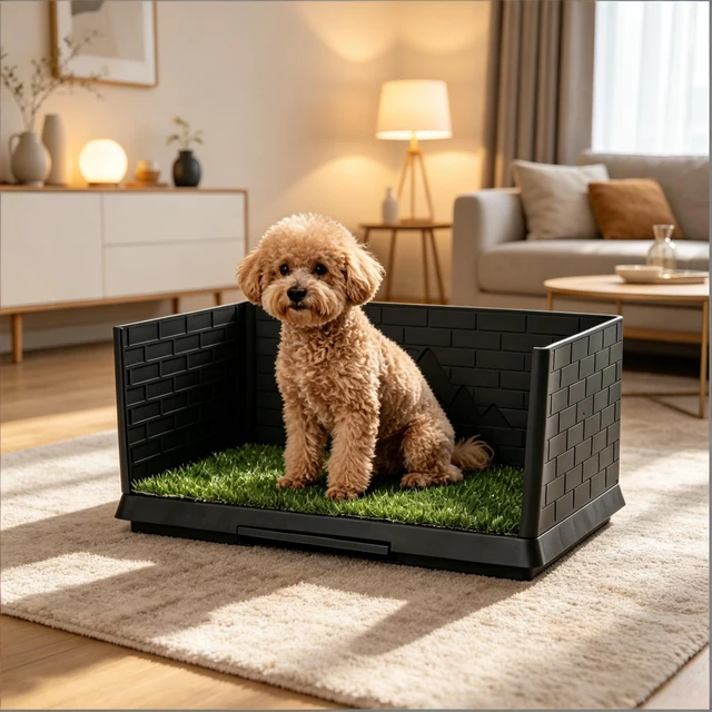 Main image of Pee Pad, Pet Toilet Dog Grass Pad with Semi Enclosed Walls for Small Medium Dog, Black Green, Polyethylene