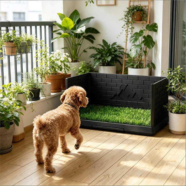 Alt view image 4 of 7 - Pee Pad, Pet Toilet Dog Grass Pad with Semi Enclosed Walls for Small Medium Dog, Black Green, Polyethylene