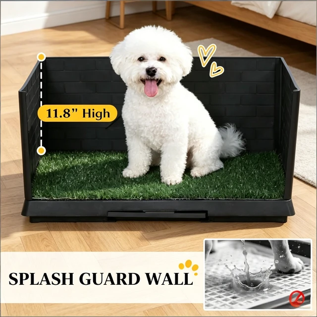 Alt view image 7 of 7 - Pee Pad, Pet Toilet Dog Grass Pad with Semi Enclosed Walls for Small Medium Dog, Black Green, Polyethylene
