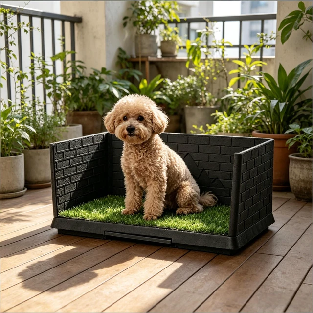 Alt view image 3 of 7 - Pee Pad, Pet Toilet Dog Grass Pad with Semi Enclosed Walls for Small Medium Dog, Black Green, Polyethylene