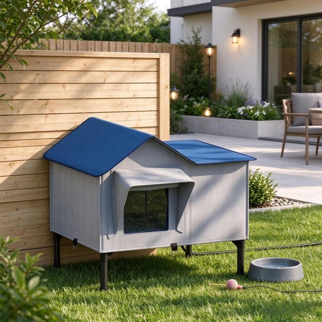Main image of Weatherproof Heated Outdoor Cat with Heating Pad, Elevated Base and Safety Escape Door for Stray and Barn Cats, Light