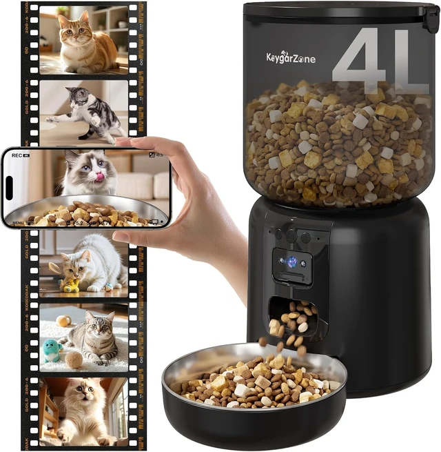 Alt view image 2 of 7 - Automatic Cat Feeder, Adjustable 1080p Camera and App Control Cat Food Dispenser Automatic Feeder Dry Food with Dual