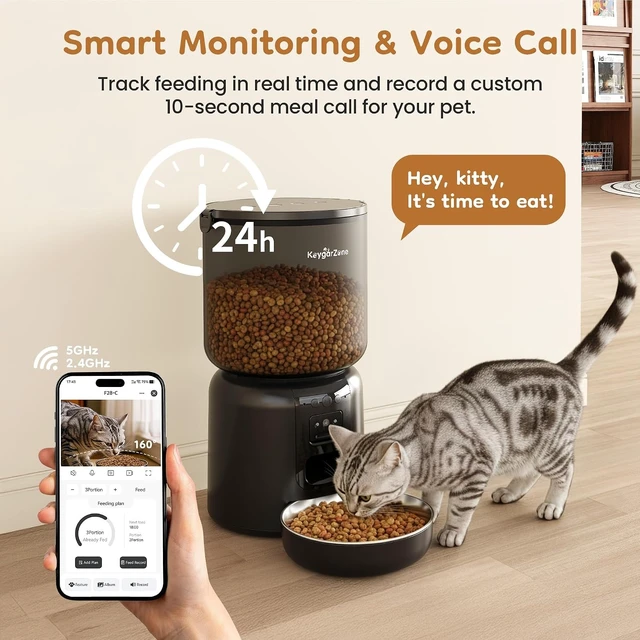 Alt view image 7 of 7 - Automatic Cat Feeder, Adjustable 1080p Camera and App Control Cat Food Dispenser Automatic Feeder Dry Food with Dual
