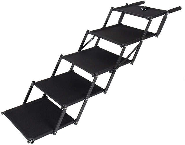 Alt view image 7 of 7 - Extra Wide Foldable Dog Stairs, Pet Ramp with Non Slip Surface and Soft Foam Handle Dogs Stairs for Cars High Beds