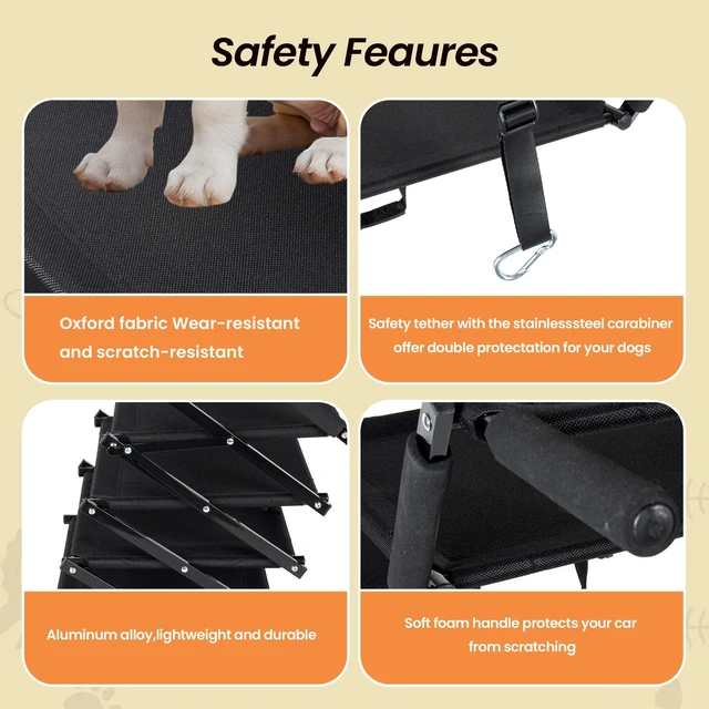 Alt view image 3 of 7 - Extra Wide Foldable Dog Stairs, Pet Ramp with Non Slip Surface and Soft Foam Handle Dogs Stairs for Cars High Beds