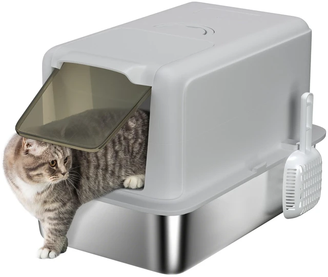 Main image of Paw Hut Stainless Steel Cat Litter Box, Extra Large 2 in Metal Kitty Litter Pan with Removable Lid and Scoop Filter