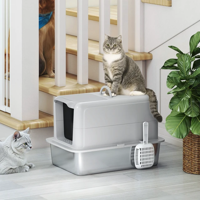 Alt view image 2 of 7 - Paw Hut Stainless Steel Cat Litter Box, Extra Large 2 in Metal Kitty Litter Pan with Removable Lid and Scoop Filter