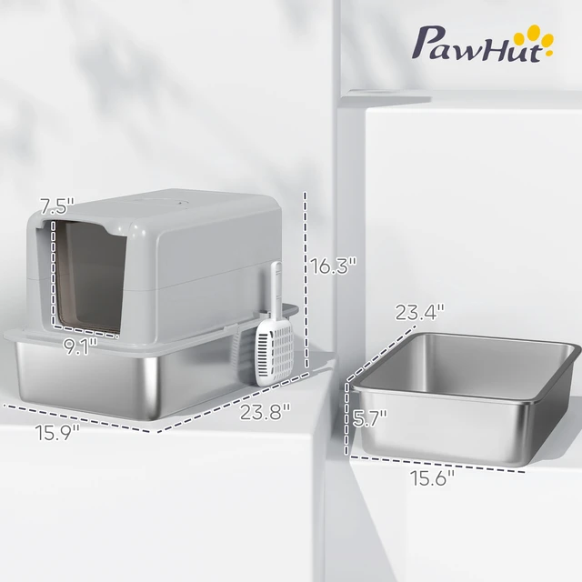 Alt view image 7 of 7 - Paw Hut Stainless Steel Cat Litter Box, Extra Large 2 in Metal Kitty Litter Pan with Removable Lid and Scoop Filter