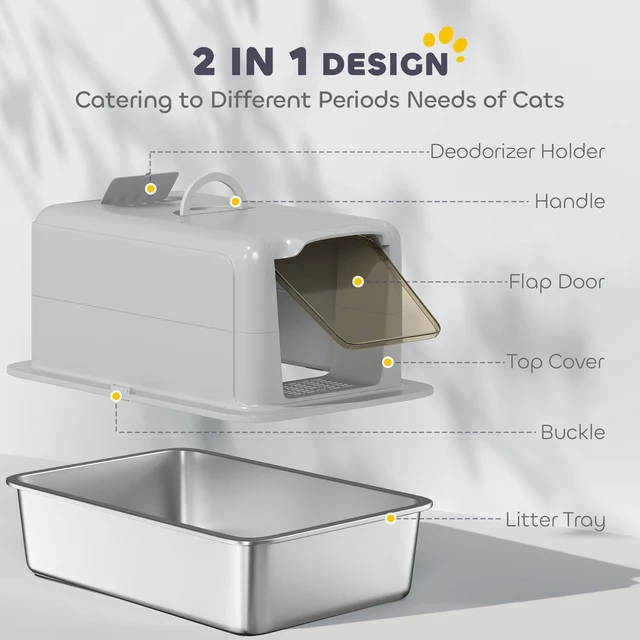 Alt view image 4 of 7 - Paw Hut Stainless Steel Cat Litter Box, Extra Large 2 in Metal Kitty Litter Pan with Removable Lid and Scoop Filter