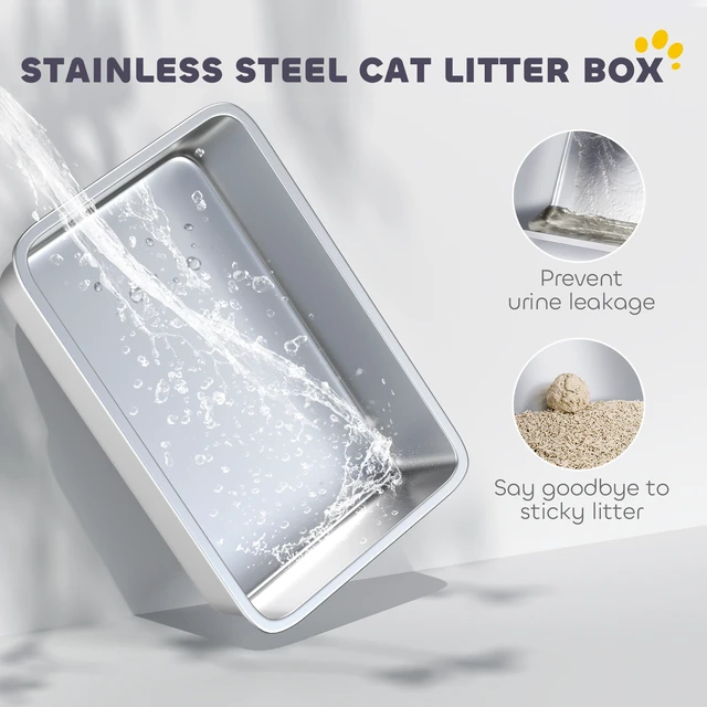 Alt view image 6 of 7 - Paw Hut Stainless Steel Cat Litter Box, Extra Large 2 in Metal Kitty Litter Pan with Removable Lid and Scoop Filter