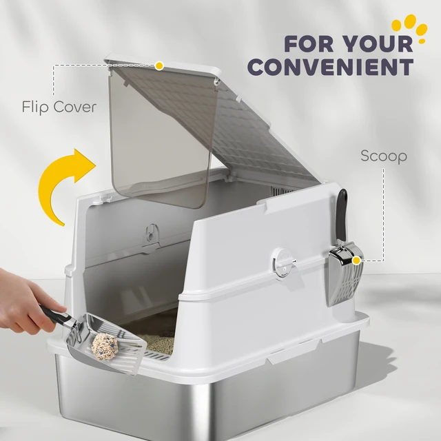 Alt view image 2 of 7 - Paw Hut Stainless Steel Cat Litter Box with Lid, Extra Large Enclosed Metal Litter Box for Big Cats Flip Cover High