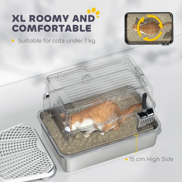Alt view image 4 of 7 - Paw Hut Stainless Steel Cat Litter Box with Lid, Extra Large Enclosed Metal Litter Box for Big Cats Flip Cover High