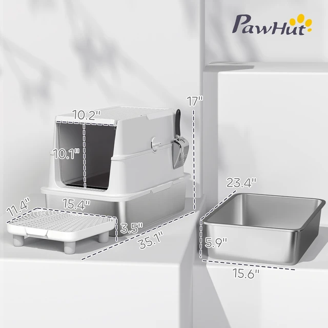Alt view image 7 of 7 - Paw Hut Stainless Steel Cat Litter Box with Lid, Extra Large Enclosed Metal Litter Box for Big Cats Flip Cover High
