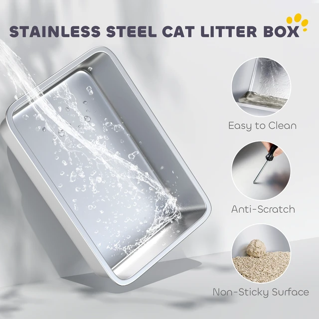 Alt view image 5 of 7 - Paw Hut Stainless Steel Cat Litter Box with Lid, Extra Large Enclosed Metal Litter Box for Big Cats Flip Cover High