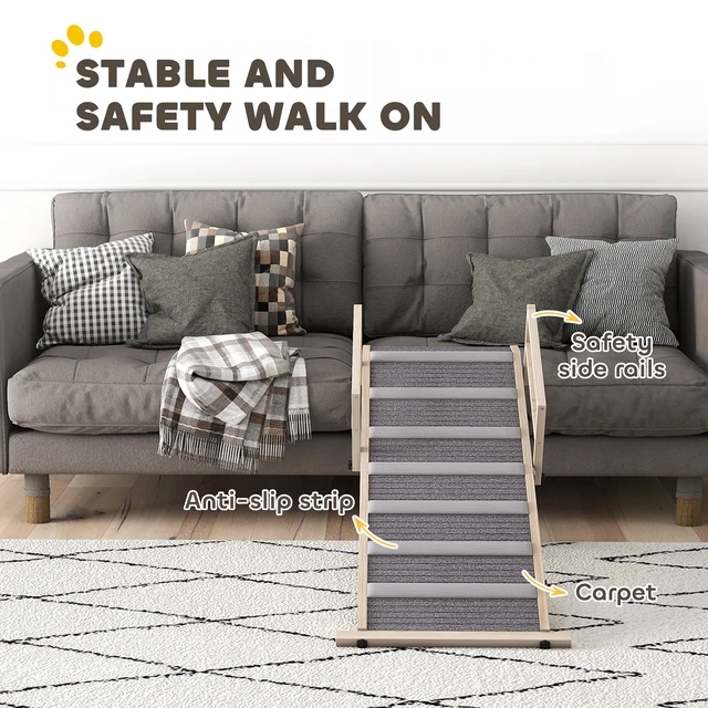 Alt view image 4 of 7 - Paw Hut Dog Ramp for Couch, Folding Pet Ramp for Bed Adjustable Height From Inchto Wooden Pet Step with Non-Slip