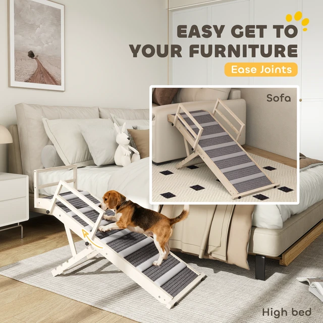 Alt view image 6 of 7 - Paw Hut Dog Ramp for Couch, Folding Pet Ramp for Bed Adjustable Height From Inchto Wooden Pet Step with Non-Slip