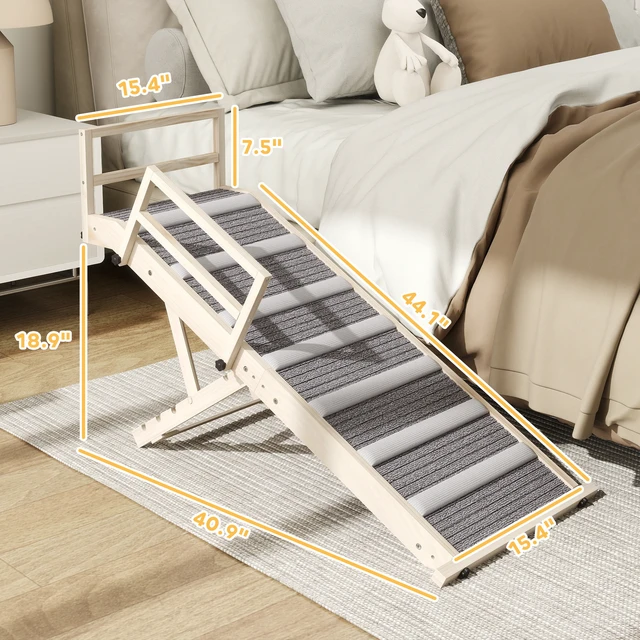 Alt view image 7 of 7 - Paw Hut Dog Ramp for Couch, Folding Pet Ramp for Bed Adjustable Height From Inchto Wooden Pet Step with Non-Slip