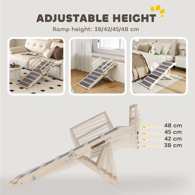 Alt view image 5 of 7 - Paw Hut Dog Ramp for Couch, Folding Pet Ramp for Bed Adjustable Height From Inchto Wooden Pet Step with Non-Slip