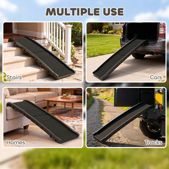 Alt view image 4 of 7 - Paw Hut Folding Dog Ramp for Car, Truck SUV 61 Inches Portable Pet Ramp with Frosted Surface Non Slip with Raised Side