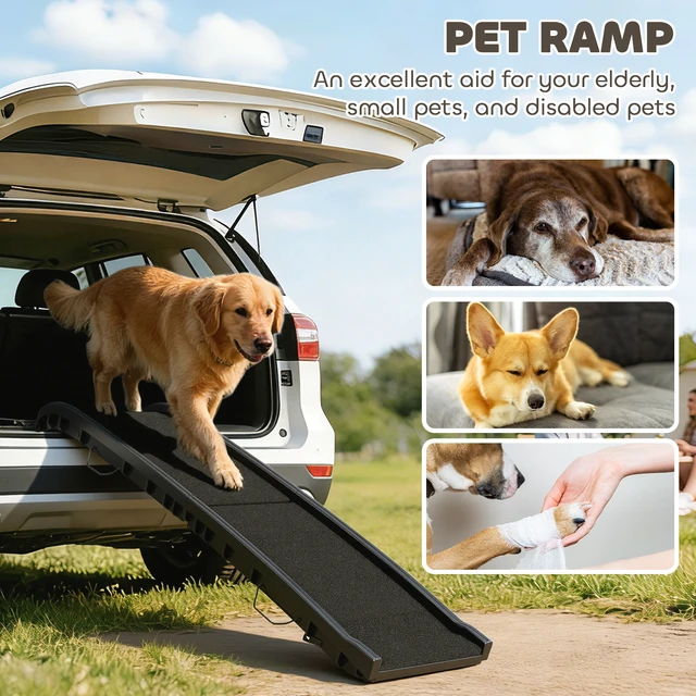 Alt view image 7 of 7 - Paw Hut Folding Dog Ramp for Car, Truck SUV 61 Inches Portable Pet Ramp with Frosted Surface Non Slip with Raised Side