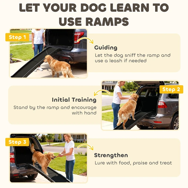 Alt view image 3 of 7 - Paw Hut Folding Dog Ramp for Car, Truck SUV 61 Inches Portable Pet Ramp with Frosted Surface Non Slip with Raised Side