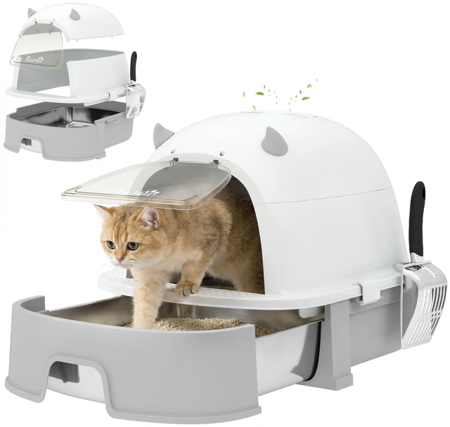 Main image of Paw Hut Stainless Steel Cat Litter Box, Large Hooded Kitty Litter Box with Removable Lid Scoop and Carbon Filters