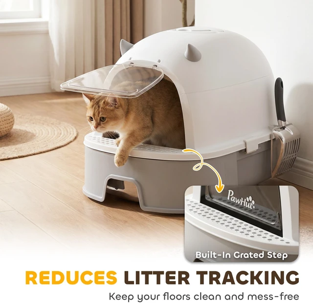Alt view image 4 of 7 - Paw Hut Stainless Steel Cat Litter Box, Large Hooded Kitty Litter Box with Removable Lid Scoop and Carbon Filters