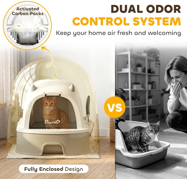 Alt view image 5 of 7 - Paw Hut Stainless Steel Cat Litter Box, Large Hooded Kitty Litter Box with Removable Lid Scoop and Carbon Filters