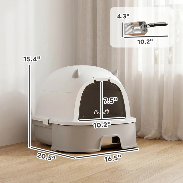 Alt view image 7 of 7 - Paw Hut Stainless Steel Cat Litter Box, Large Hooded Kitty Litter Box with Removable Lid Scoop and Carbon Filters