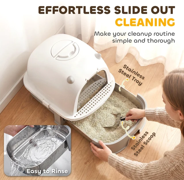 Alt view image 6 of 7 - Paw Hut Stainless Steel Cat Litter Box, Large Hooded Kitty Litter Box with Removable Lid Scoop and Carbon Filters