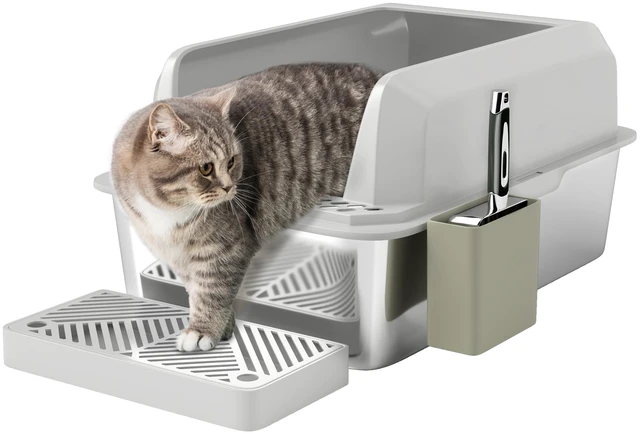 Main image of Paw Hut Stainless Steel Litter Box, Metal Litter Box High Sided Anti Urine Leakage Non Sticky Cat Pan with Metal Scoop