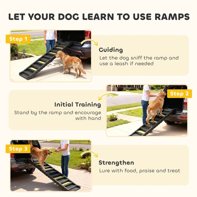 Alt view image 2 of 7 - Paw Hut Dog Stairs for Car Truck SUV, Foldable Dog Ramp for Medium Small Dogs Folding Pet Stairs with Non-Slip Strips