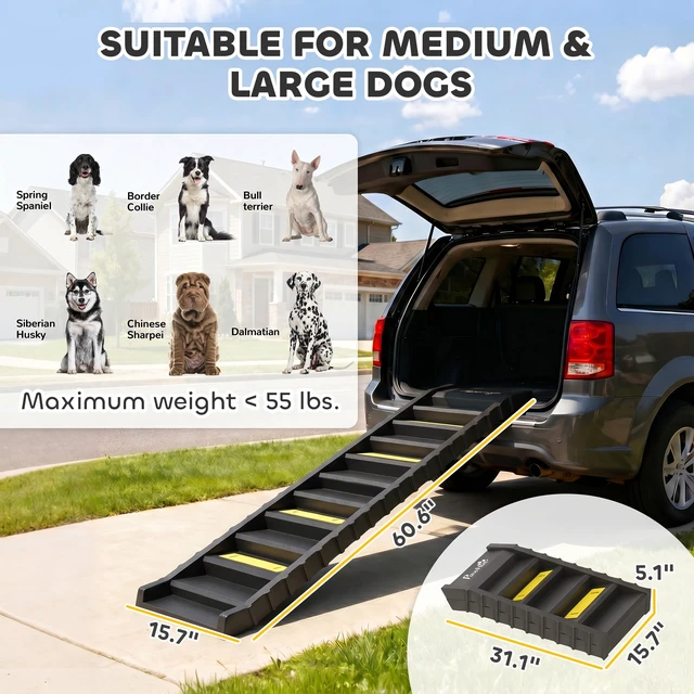 Alt view image 7 of 7 - Paw Hut Dog Stairs for Car Truck SUV, Foldable Dog Ramp for Medium Small Dogs Folding Pet Stairs with Non-Slip Strips