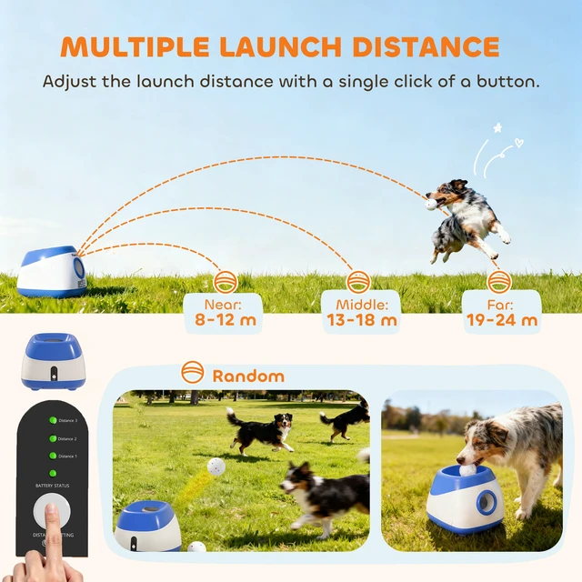 Alt view image 5 of 7 - Paw Hut Automatic Dog Ball Launcher, Rechargeable Dog Ball Thrower with Remote Control Adjustable Distance 40 ft 60 ft