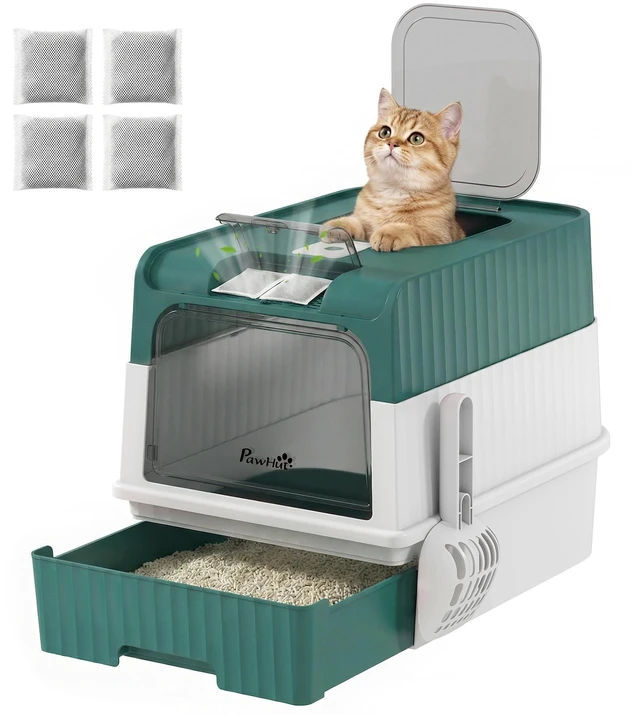 Main image of Paw Hut Cat Litter Box with Lid, Hooded Cat Litter Box with Pull-Out Drawer Tray Scoop Front Entry and Top Exit