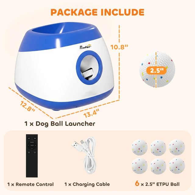 Alt view image 7 of 7 - Paw Hut Automatic Dog Ball Launcher, Rechargeable Dog Ball Thrower with Remote Control Adjustable Distance 40 ft 60 ft