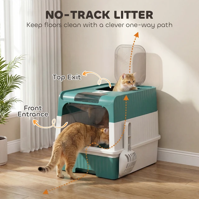 Alt view image 6 of 7 - Paw Hut Cat Litter Box with Lid, Hooded Cat Litter Box with Pull-Out Drawer Tray Scoop Front Entry and Top Exit