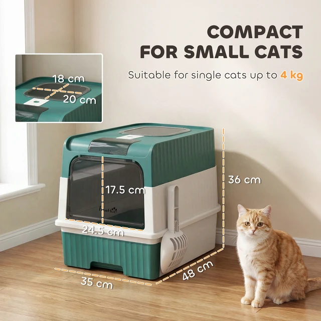 Alt view image 7 of 7 - Paw Hut Cat Litter Box with Lid, Hooded Cat Litter Box with Pull-Out Drawer Tray Scoop Front Entry and Top Exit