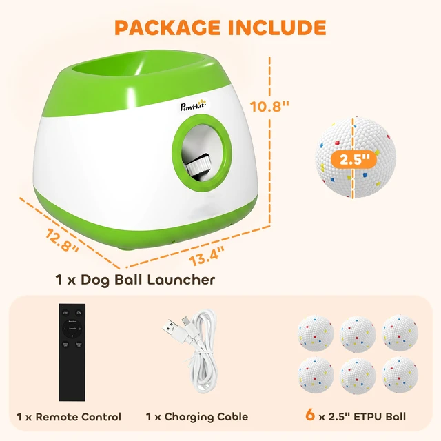 Alt view image 7 of 7 - Paw Hut Automatic Dog Ball Launcher, Rechargeable Dog Ball Thrower with Remote Control Adjustable Distance 40 ft 60 ft