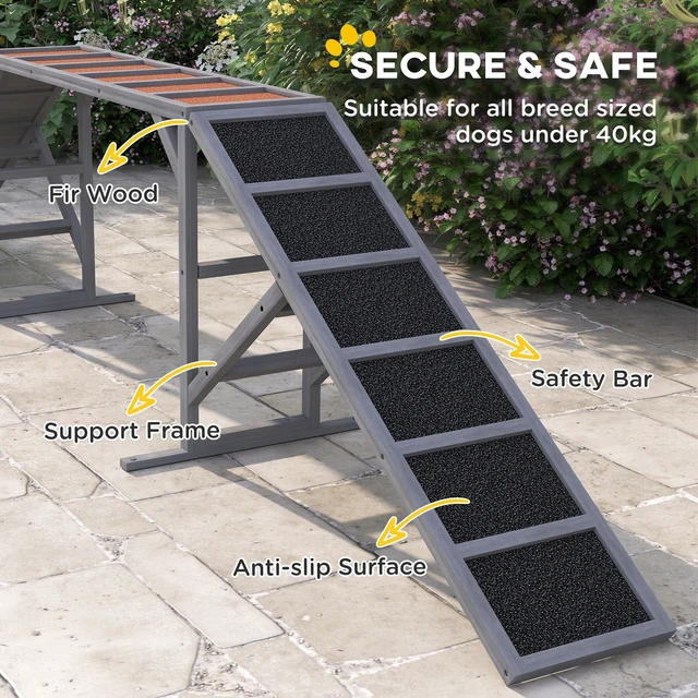 Alt view image 4 of 7 - Paw Hut Wooden Dog Agility Equipment, Dog Playground Ramp with Safety Bar Non-Slip Surface Pet Obstacle Course for Park