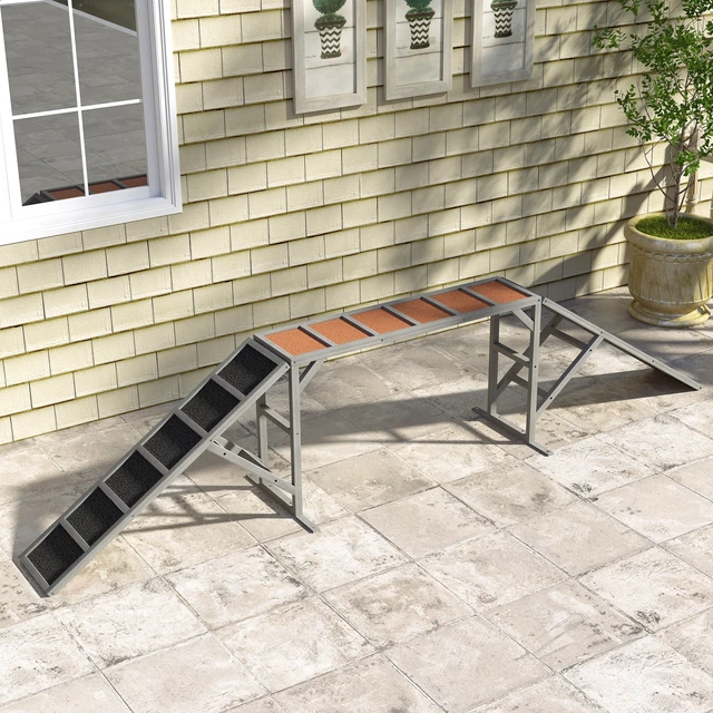 Alt view image 3 of 7 - Paw Hut Wooden Dog Agility Equipment, Dog Playground Ramp with Safety Bar Non-Slip Surface Pet Obstacle Course for Park