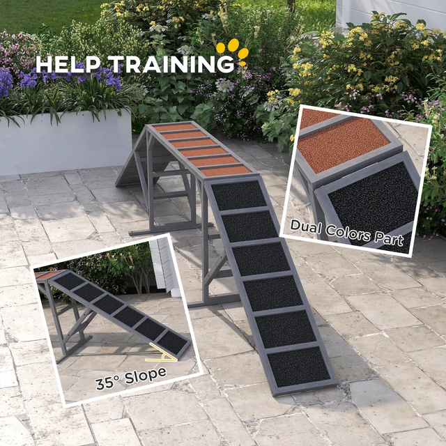 Alt view image 5 of 7 - Paw Hut Wooden Dog Agility Equipment, Dog Playground Ramp with Safety Bar Non-Slip Surface Pet Obstacle Course for Park