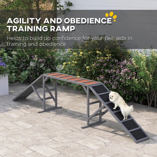 Alt view image 6 of 7 - Paw Hut Wooden Dog Agility Equipment, Dog Playground Ramp with Safety Bar Non-Slip Surface Pet Obstacle Course for Park