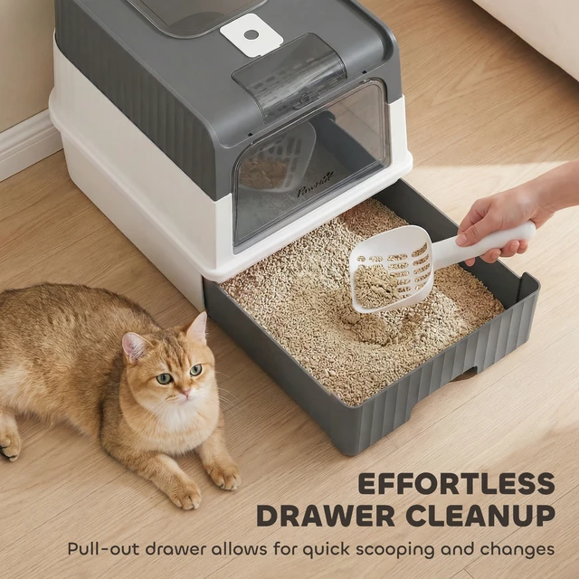 Alt view image 5 of 7 - Paw Hut Cat Litter Box with Lid, Hooded Cat Litter Box with Pull-Out Drawer Tray Scoop Front Entry and Top Exit