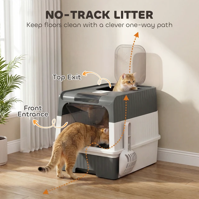 Alt view image 6 of 7 - Paw Hut Cat Litter Box with Lid, Hooded Cat Litter Box with Pull-Out Drawer Tray Scoop Front Entry and Top Exit