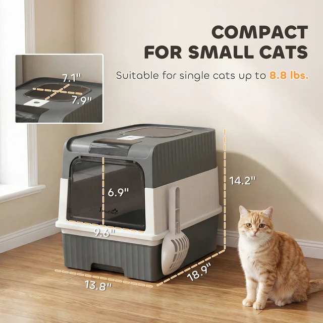 Alt view image 7 of 7 - Paw Hut Cat Litter Box with Lid, Hooded Cat Litter Box with Pull-Out Drawer Tray Scoop Front Entry and Top Exit